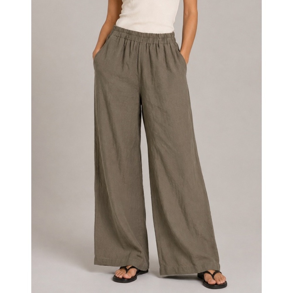 Edme & Esyllte Anthropologie Wide Leg Linen Tencel Pants Taupe Brown Small USA